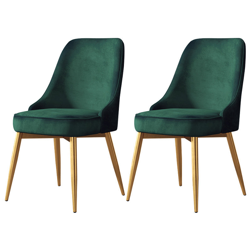 Nordic Style Upholstered Armless Dining Chairs Solid Back Chairs Green 2 Piece Set Brass Gold Clearhalo 'Dining Chairs' 'Dining Tables & Seating' 'dining_chair' 'furn' 'furn_dining_chair' 'Furniture' 'furniture_dining_chair' 'Kitchen & Dining Furniture' 4809326