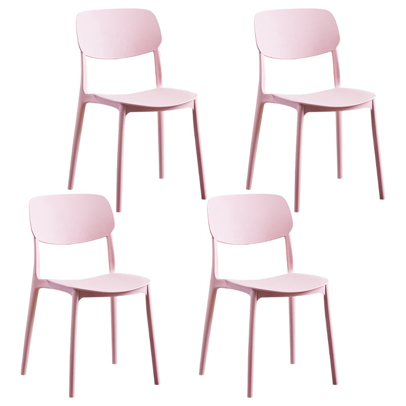 Modern Style Open Back Chair Kitchen Armless Chair with Plastic Legs Pink 4 Piece Set Clearhalo 'Dining Chairs' 'Dining Tables & Seating' 'dining_chair' 'furn' 'furn_dining_chair' 'Furniture' 'furniture_dining_chair' 'Kitchen & Dining Furniture' 4809428