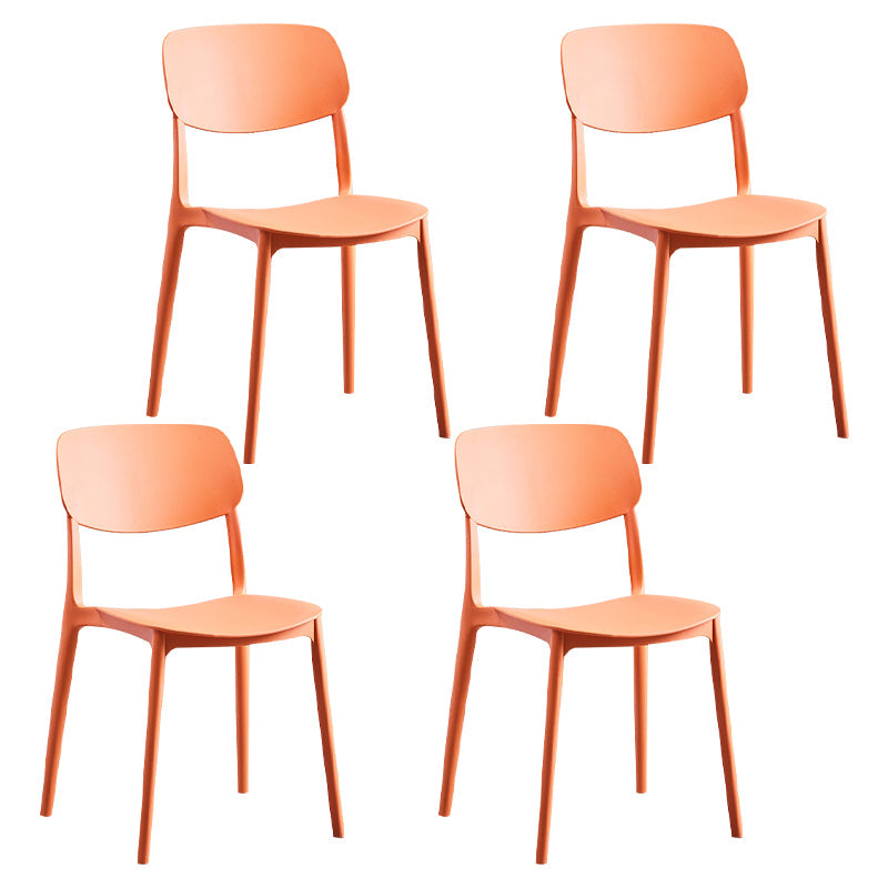Modern Style Open Back Chair Kitchen Armless Chair with Plastic Legs Orange 4 Piece Set Clearhalo 'Dining Chairs' 'Dining Tables & Seating' 'dining_chair' 'furn' 'furn_dining_chair' 'Furniture' 'furniture_dining_chair' 'Kitchen & Dining Furniture' 4809438