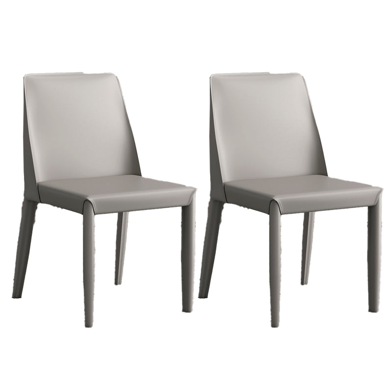 Glam Leather Kitchen and Dining Room Chair Solid Back Chair(Set of 2) Light Gray 2 Piece Set Clearhalo 'Dining Chairs' 'Dining Tables & Seating' 'dining_chair' 'furn' 'furn_dining_chair' 'Furniture' 'furniture_dining_chair' 'Kitchen & Dining Furniture' 4809459