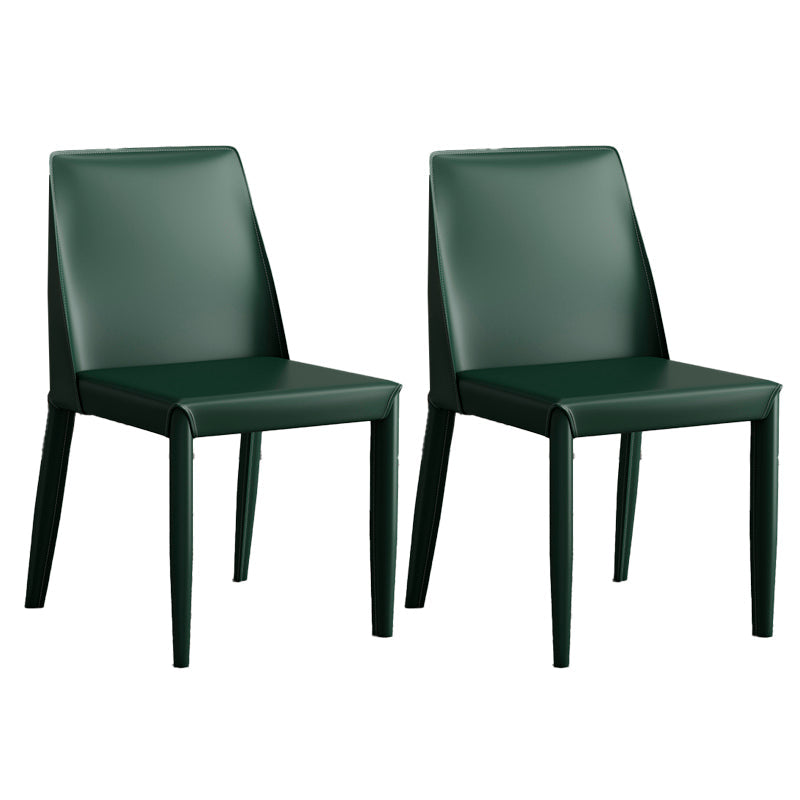 Glam Leather Kitchen and Dining Room Chair Solid Back Chair(Set of 2) Dark Green 2 Piece Set Clearhalo 'Dining Chairs' 'Dining Tables & Seating' 'dining_chair' 'furn' 'furn_dining_chair' 'Furniture' 'furniture_dining_chair' 'Kitchen & Dining Furniture' 4809464