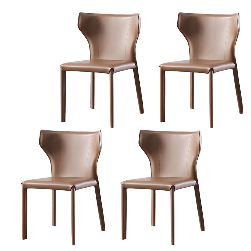 Contemporary Kitchen Leather Dining Chair Wingback Parsons Chair Brown 4 Piece Set Clearhalo 'Dining Chairs' 'Dining Tables & Seating' 'dining_chair' 'furn' 'furn_dining_chair' 'Furniture' 'furniture_dining_chair' 'Kitchen & Dining Furniture' 4809487