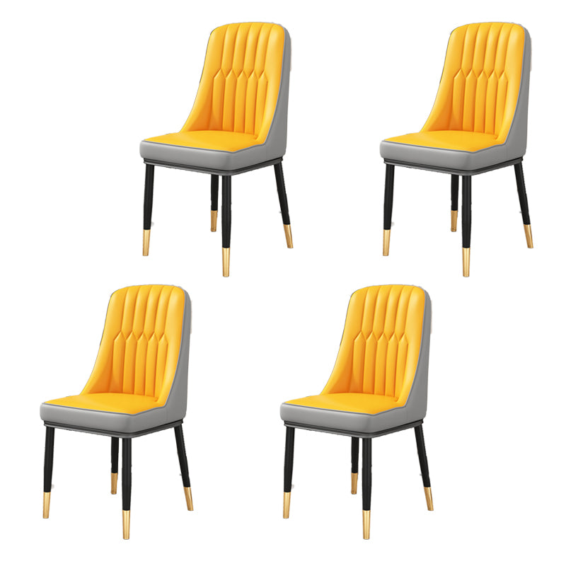 Modern Style Parsons Chair PU Leather Chairs for Dining Room Light Grey-Yellow 4 Piece Set Brass Gold Clearhalo 'Dining Chairs' 'Dining Tables & Seating' 'dining_chair' 'furn' 'furn_dining_chair' 'Furniture' 'furniture_dining_chair' 'Kitchen & Dining Furniture' 4809534