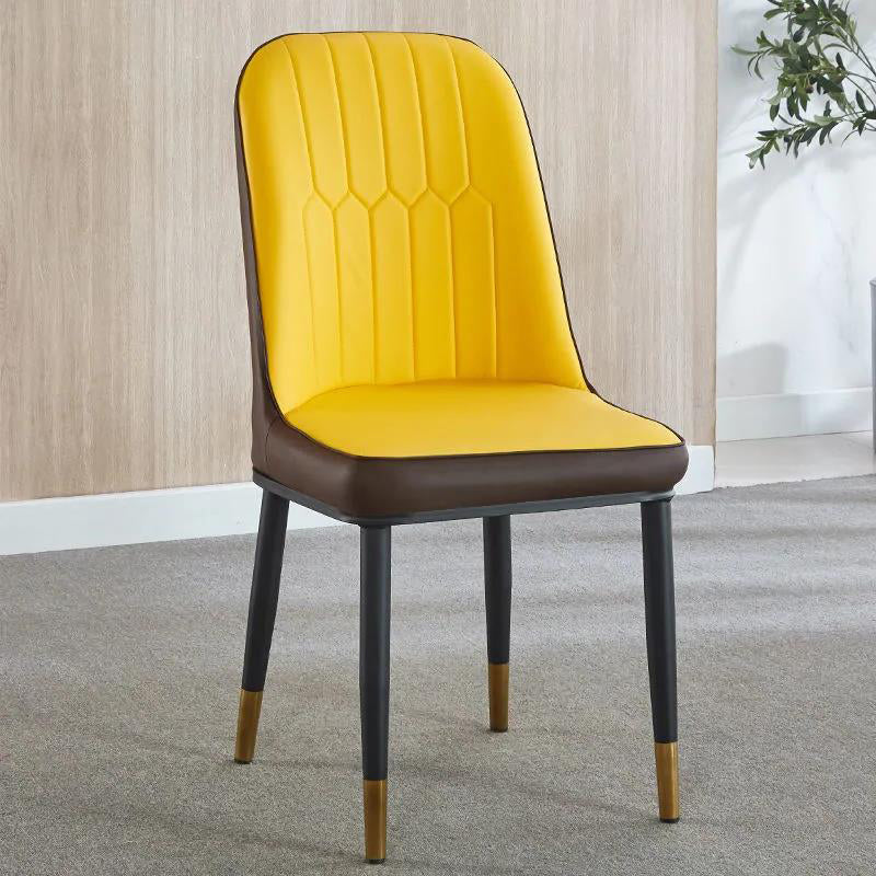Modern Parsons Dining Chair PU Leather Chairs for Dining Room Yellow 1 Piece Brass Gold Clearhalo 'Dining Chairs' 'Dining Tables & Seating' 'dining_chair' 'furn' 'furn_dining_chair' 'Furniture' 'furniture_dining_chair' 'Kitchen & Dining Furniture' 4809568