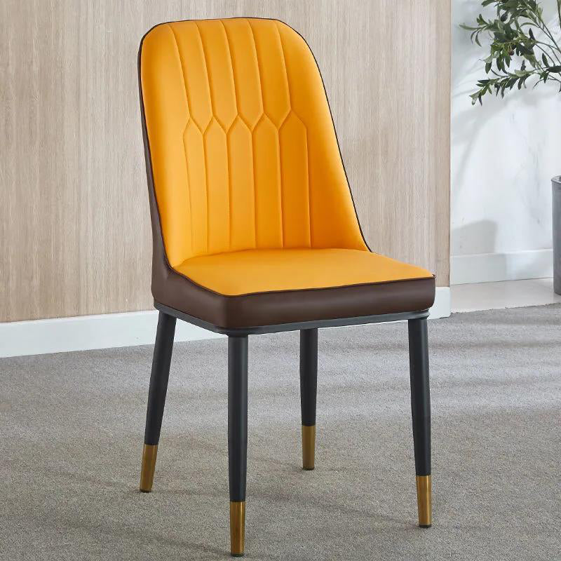 Modern Parsons Dining Chair PU Leather Chairs for Dining Room Orange 1 Piece Brass Gold Clearhalo 'Dining Chairs' 'Dining Tables & Seating' 'dining_chair' 'furn' 'furn_dining_chair' 'Furniture' 'furniture_dining_chair' 'Kitchen & Dining Furniture' 4809573