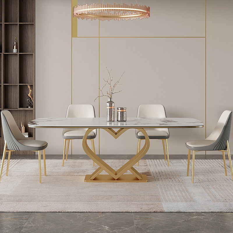 Luxury Sintered Stone Top Dining Set Rectangle 1/2/5/6/7 Pieces Dining Table with Chairs 5 Pieces: Table, 4 Chairs Clearhalo 'Dining Room Sets' 'Dining Tables & Seating' 'dining_room_set' 'furn' 'furn_dining_room_set' 'Furniture' 'furniture_dining_room_set' 'Kitchen & Dining Furniture' 4809617