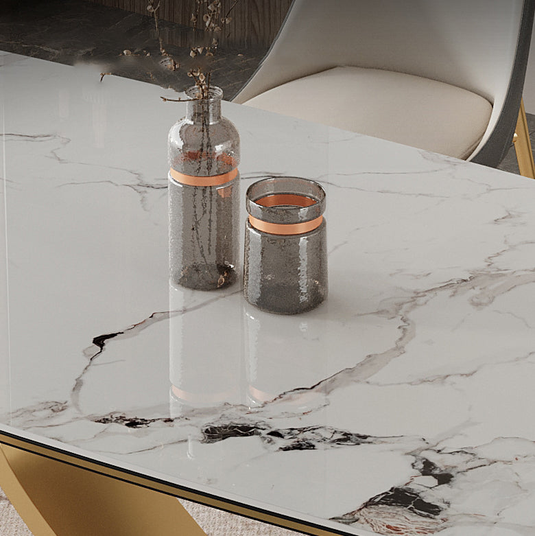 Luxury Sintered Stone Top Dining Set Rectangle 1/2/5/6/7 Pieces Dining Table with Chairs Clearhalo 'Dining Room Sets' 'Dining Tables & Seating' 'dining_room_set' 'furn' 'furn_dining_room_set' 'Furniture' 'furniture_dining_room_set' 'Kitchen & Dining Furniture' 4809622