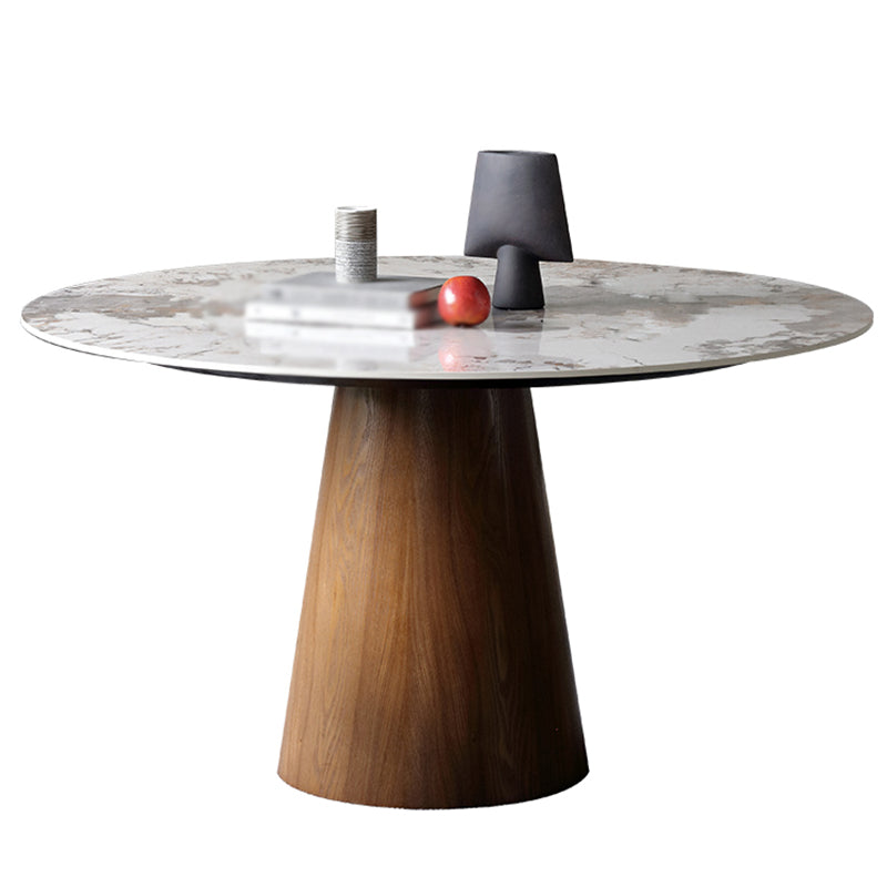 Modern Ashwood Dinette Set 1/3/4/5/7 Pieces Round Dining Table Set with Sintered Stone Top White 59"L x 59"W Clearhalo 'Dining Room Sets' 'Dining Tables & Seating' 'dining_room_set' 'furn' 'furn_dining_room_set' 'Furniture' 'furniture_dining_room_set' 'Kitchen & Dining Furniture' 4809635