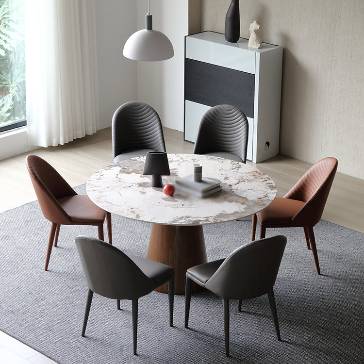 Modern Ashwood Dinette Set 1/3/4/5/7 Pieces Round Dining Table Set with Sintered Stone Top 7 Pieces: Table, 4 Grey+2 Brown Chairs Clearhalo 'Dining Room Sets' 'Dining Tables & Seating' 'dining_room_set' 'furn' 'furn_dining_room_set' 'Furniture' 'furniture_dining_room_set' 'Kitchen & Dining Furniture' 4809636