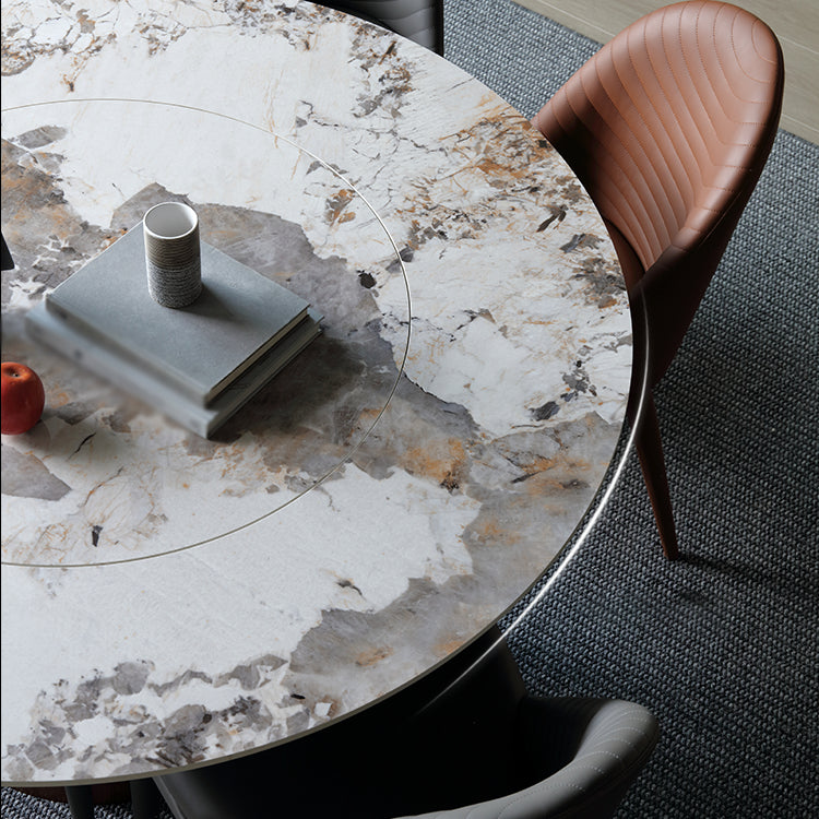 Modern Ashwood Dinette Set 1/3/4/5/7 Pieces Round Dining Table Set with Sintered Stone Top Clearhalo 'Dining Room Sets' 'Dining Tables & Seating' 'dining_room_set' 'furn' 'furn_dining_room_set' 'Furniture' 'furniture_dining_room_set' 'Kitchen & Dining Furniture' 4809642