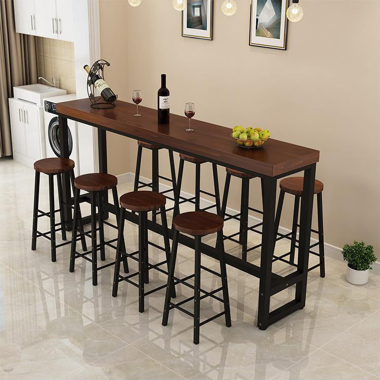 Pine Wood Bar Table Industrial Rectangle Bar Dining Table with Trestle Base 110.2"L x 15.7"W x 41.3"H Without Chairs Clearhalo 'Bar Furniture' 'Bar Tables' 'bar_tables' 'furn' 'furn_bar_tables' 'Furniture' 'furniture_bar_tables' 'Kitchen & Dining Furniture' 4816569