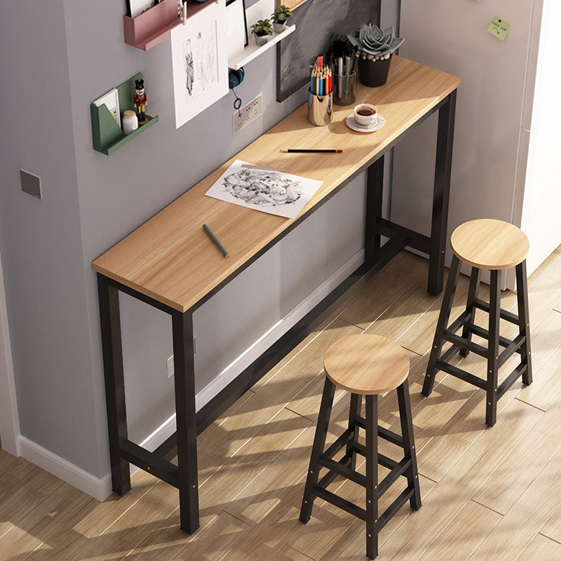 Rectangle Bar Table Contemporary Bar Table with Trestle Base Khaki-Black Without Chairs Clearhalo 'Bar Furniture' 'Bar Tables' 'bar_tables' 'furn' 'furn_bar_tables' 'Furniture' 'furniture_bar_tables' 'Kitchen & Dining Furniture' 4816612