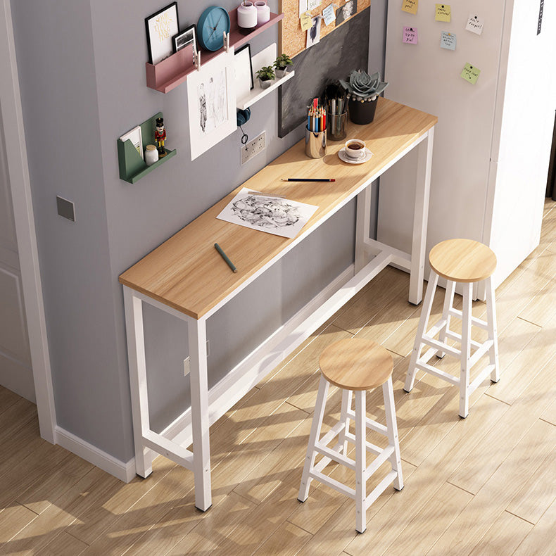Rectangle Bar Table Contemporary Bar Table with Trestle Base 78.7"L x 15.7"W x 39.4"H Khaki-White Without Chairs Clearhalo 'Bar Furniture' 'Bar Tables' 'bar_tables' 'furn' 'furn_bar_tables' 'Furniture' 'furniture_bar_tables' 'Kitchen & Dining Furniture' 4816613