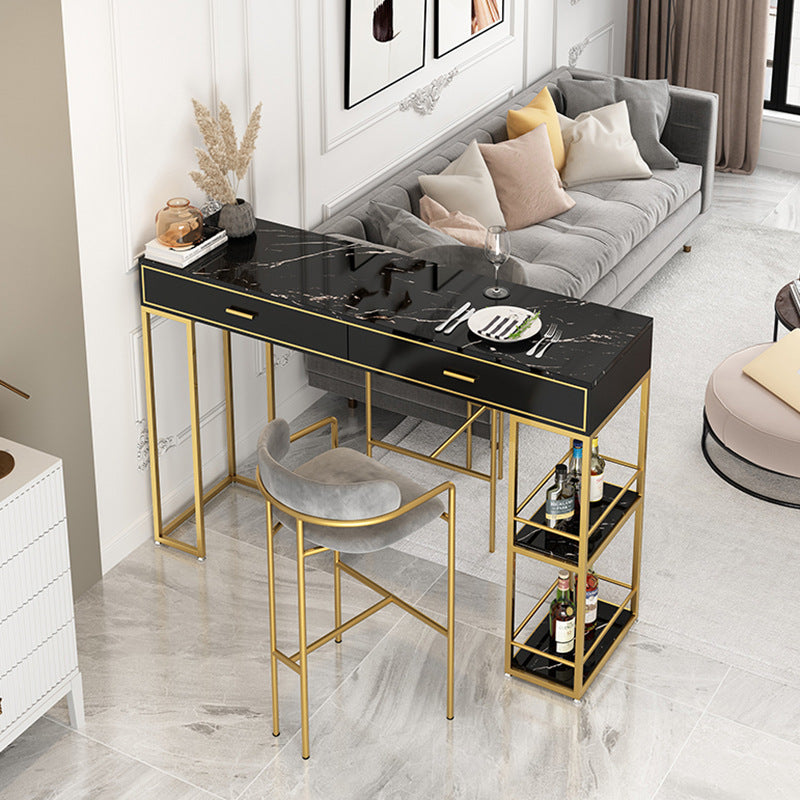 Rectangle Bar Table Traditional Luxury Bar Table with Sled Base 70.9"L x 15.7"W x 41.3"H Black Without Chairs Clearhalo 'Bar Furniture' 'Bar Tables' 'bar_tables' 'furn' 'furn_bar_tables' 'Furniture' 'furniture_bar_tables' 'Kitchen & Dining Furniture' 4816683