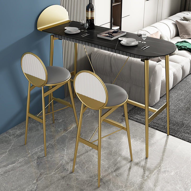 Stone Top Bar Table Traditional Luxury Bar Table with Trestle Base 78.7"L x 15.7"W x 41.3"H Gold Black Clearhalo 'Bar Furniture' 'Bar Tables' 'bar_tables' 'furn' 'furn_bar_tables' 'Furniture' 'furniture_bar_tables' 'Kitchen & Dining Furniture' 4816746