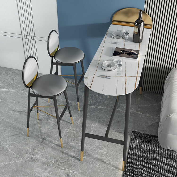 Stone Top Bar Table Traditional Luxury Bar Table with Trestle Base 70.9"L x 15.7"W x 41.3"H Black White Clearhalo 'Bar Furniture' 'Bar Tables' 'bar_tables' 'furn' 'furn_bar_tables' 'Furniture' 'furniture_bar_tables' 'Kitchen & Dining Furniture' 4816747