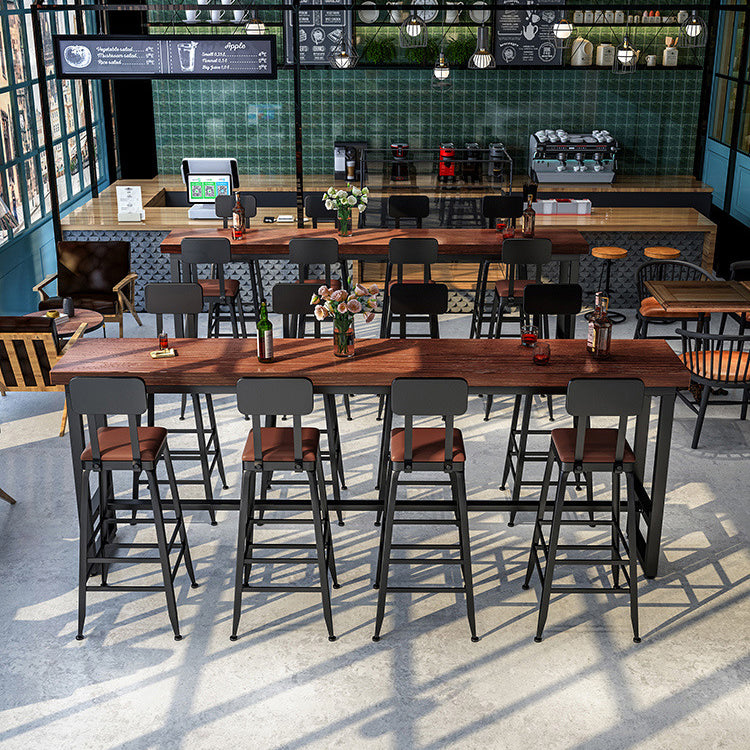 Rectangle Wood Bar Table Contemporary Bar Dining Table with Trestle Base 86.6"L x 15.7"W x 41.3"H Without Chairs Clearhalo 'Bar Furniture' 'Bar Tables' 'bar_tables' 'furn' 'furn_bar_tables' 'Furniture' 'furniture_bar_tables' 'Kitchen & Dining Furniture' 4816805