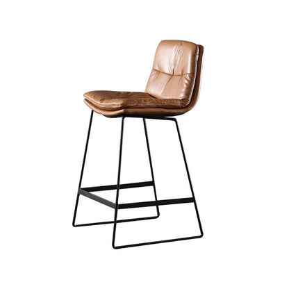 Modern Restaurant Leather Stool Matte Finish Footrest Low Back Barstool Brown 1 Piece Counter Stool(26"H) Clearhalo 'Bar Furniture' 'Bar Stools' 'bar_stools' 'furn' 'furn_bar_stools' 'Furniture' 'furniture_bar_stools' 'Kitchen & Dining Furniture' 4817046