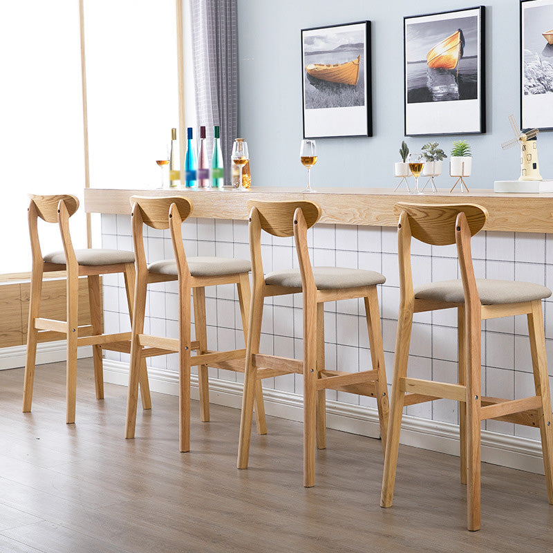 Scandinavian Oak Wood Upholstered Barstool Matte Finish Footrest Stool Clearhalo 'Bar Furniture' 'Bar Stools' 'bar_stools' 'Furniture' 'furniture_bar_stools' 'Kitchen & Dining Furniture' 4817072