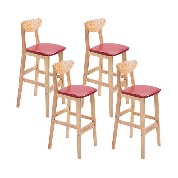 Scandinavian Oak Wood Upholstered Barstool Matte Finish Footrest Stool Burgundy Set of 4 Counter Stool(26"H) Clearhalo 'Bar Furniture' 'Bar Stools' 'bar_stools' 'Furniture' 'furniture_bar_stools' 'Kitchen & Dining Furniture' 4817077