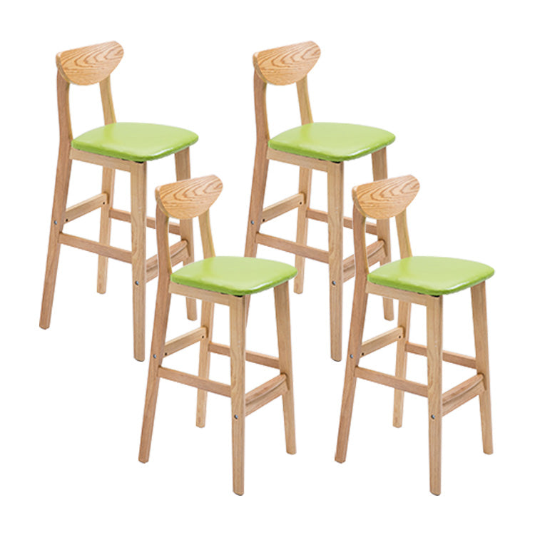 Scandinavian Oak Wood Upholstered Barstool Matte Finish Footrest Stool Fruit Green Set of 4 Clearhalo 'Bar Furniture' 'Bar Stools' 'bar_stools' 'Furniture' 'furniture_bar_stools' 'Kitchen & Dining Furniture' 4817083