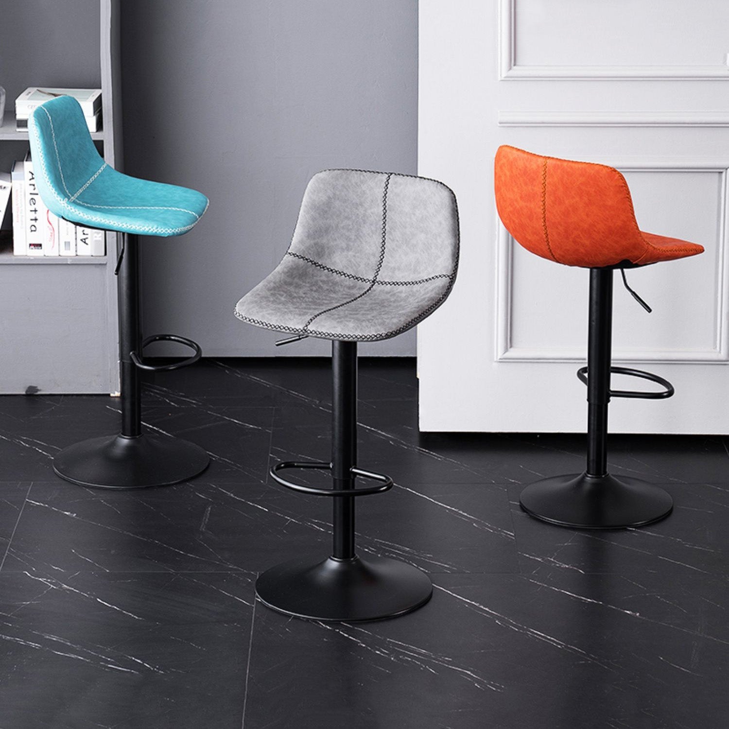 Modern Home Leather Stool Swivel Adjustable Footrest Barstool Clearhalo 'Bar Furniture' 'Bar Stools' 'bar_stools' 'furn' 'furn_bar_stools' 'Furniture' 'furniture_bar_stools' 'Kitchen & Dining Furniture' 4817206