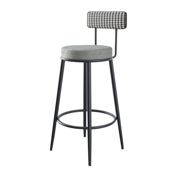 Modern Armless Backrest Counter Stool Iron Kitchen Bar Stool with Velvet Cushion Grey 1 Piece Clearhalo 'Bar Furniture' 'Bar Stools' 'bar_stools' 'furn' 'furn_bar_stools' 'Furniture' 'furniture_bar_stools' 'Kitchen & Dining Furniture' 4817401