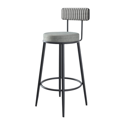 Modern Armless Backrest Counter Stool Iron Kitchen Bar Stool with Velvet Cushion Grey 1 Piece Clearhalo 'Bar Furniture' 'Bar Stools' 'bar_stools' 'furn' 'furn_bar_stools' 'Furniture' 'furniture_bar_stools' 'Kitchen & Dining Furniture' 4817401