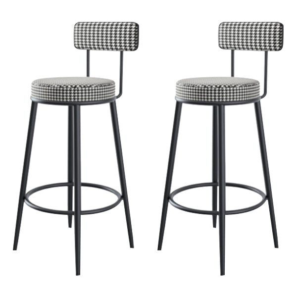 Modern Armless Backrest Counter Stool Iron Kitchen Bar Stool with Velvet Cushion White-Black 2 Piece Set Clearhalo 'Bar Furniture' 'Bar Stools' 'bar_stools' 'furn' 'furn_bar_stools' 'Furniture' 'furniture_bar_stools' 'Kitchen & Dining Furniture' 4817403