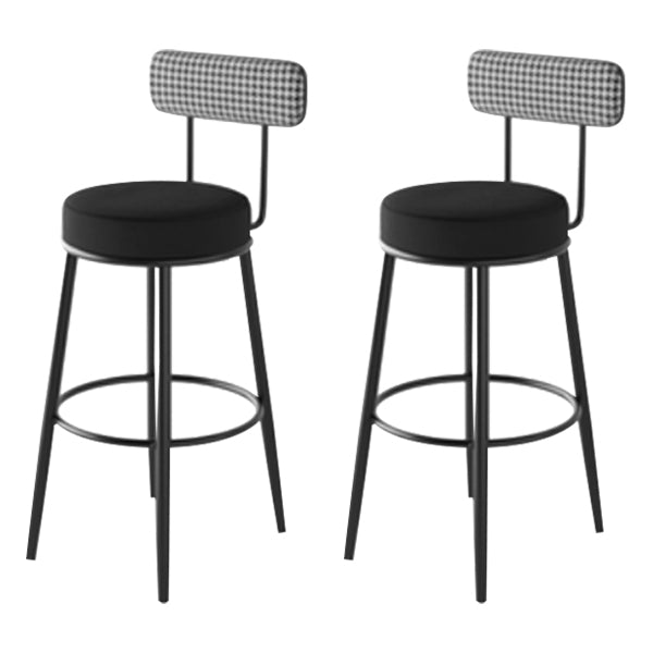 Modern Armless Backrest Counter Stool Iron Kitchen Bar Stool with Velvet Cushion Black 2 Piece Set Clearhalo 'Bar Furniture' 'Bar Stools' 'bar_stools' 'furn' 'furn_bar_stools' 'Furniture' 'furniture_bar_stools' 'Kitchen & Dining Furniture' 4817405