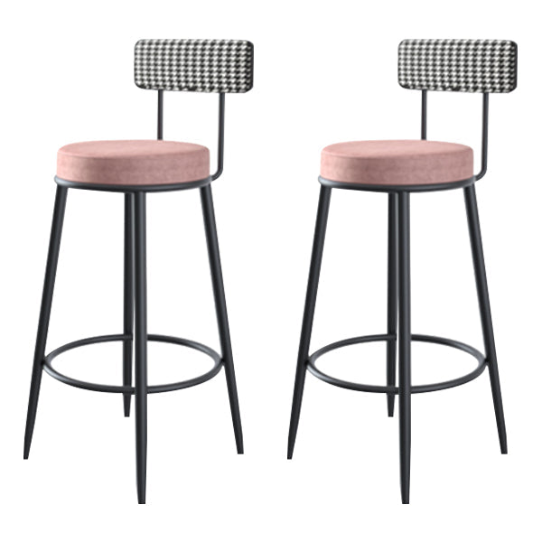 Modern Armless Backrest Counter Stool Iron Kitchen Bar Stool with Velvet Cushion Pink 2 Piece Set Clearhalo 'Bar Furniture' 'Bar Stools' 'bar_stools' 'furn' 'furn_bar_stools' 'Furniture' 'furniture_bar_stools' 'Kitchen & Dining Furniture' 4817407