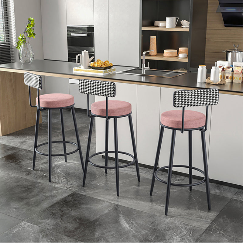 Modern Armless Backrest Counter Stool Iron Kitchen Bar Stool with Velvet Cushion Clearhalo 'Bar Furniture' 'Bar Stools' 'bar_stools' 'furn' 'furn_bar_stools' 'Furniture' 'furniture_bar_stools' 'Kitchen & Dining Furniture' 4817408