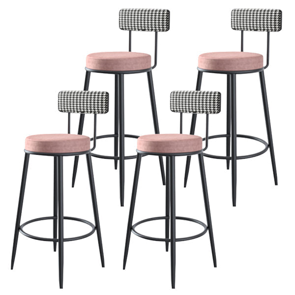 Modern Armless Backrest Counter Stool Iron Kitchen Bar Stool with Velvet Cushion Pink 4 Piece Set Clearhalo 'Bar Furniture' 'Bar Stools' 'bar_stools' 'furn' 'furn_bar_stools' 'Furniture' 'furniture_bar_stools' 'Kitchen & Dining Furniture' 4817414