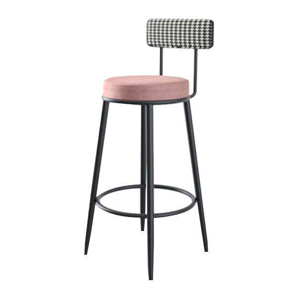 Modern Armless Backrest Counter Stool Iron Cashier Bar Stool with Velvet Cushion and Pedal Pink 1 Piece Clearhalo 'Bar Furniture' 'Bar Stools' 'bar_stools' 'furn' 'furn_bar_stools' 'Furniture' 'furniture_bar_stools' 'Kitchen & Dining Furniture' 4817447