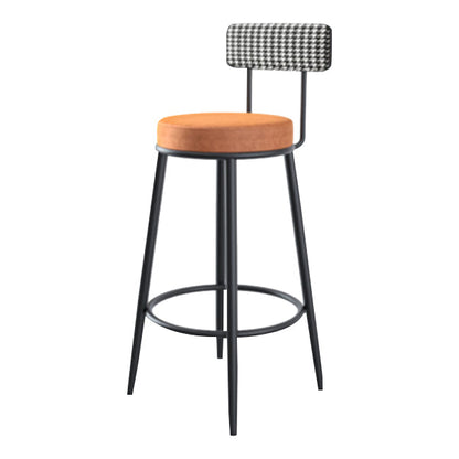 Modern Armless Backrest Counter Stool Iron Cashier Bar Stool with Velvet Cushion and Pedal Orange 1 Piece Clearhalo 'Bar Furniture' 'Bar Stools' 'bar_stools' 'furn' 'furn_bar_stools' 'Furniture' 'furniture_bar_stools' 'Kitchen & Dining Furniture' 4817450