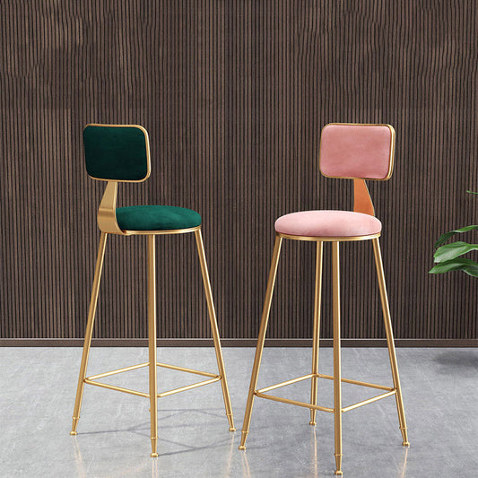 Glam Backrest Armless Counter Stool Iron Bar Stool with Pedal and Velvet Cushion Clearhalo 'Bar Furniture' 'Bar Stools' 'bar_stools' 'furn' 'furn_bar_stools' 'Furniture' 'furniture_bar_stools' 'Kitchen & Dining Furniture' 4817614