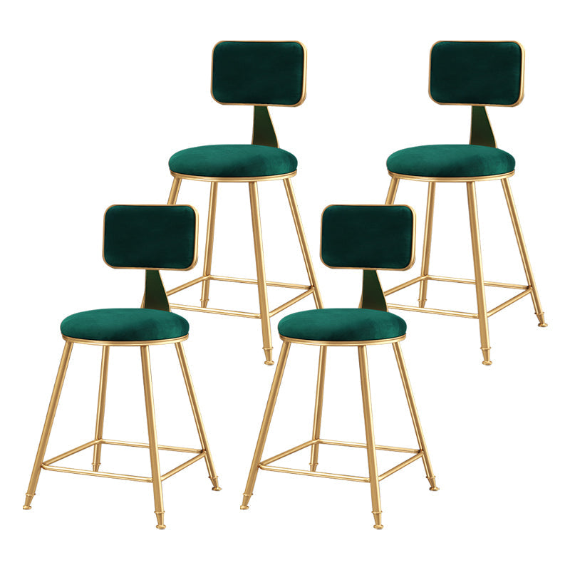 Glam Backrest Armless Counter Stool Iron Bar Stool with Pedal and Velvet Cushion Green 4 Piece Set Short Stool(18"H) Clearhalo 'Bar Furniture' 'Bar Stools' 'bar_stools' 'furn' 'furn_bar_stools' 'Furniture' 'furniture_bar_stools' 'Kitchen & Dining Furniture' 4817619