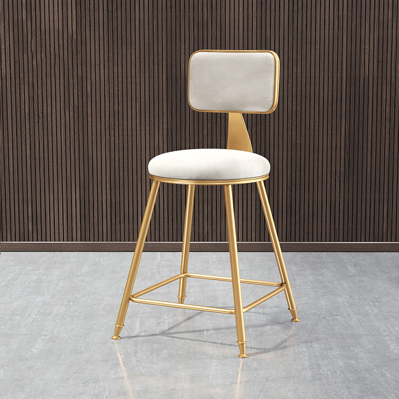 Glam Backrest Armless Counter Stool Iron Bar Stool with Pedal and Velvet Cushion White 1 Piece Short Stool(18"H) Clearhalo 'Bar Furniture' 'Bar Stools' 'bar_stools' 'furn' 'furn_bar_stools' 'Furniture' 'furniture_bar_stools' 'Kitchen & Dining Furniture' 4817621