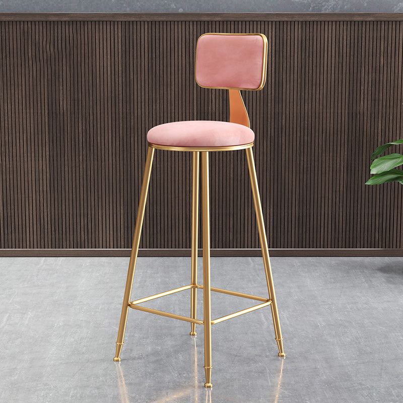 Glam Backrest Armless Counter Stool Iron Bar Stool with Pedal and Velvet Cushion Pink 1 Piece Clearhalo 'Bar Furniture' 'Bar Stools' 'bar_stools' 'furn' 'furn_bar_stools' 'Furniture' 'furniture_bar_stools' 'Kitchen & Dining Furniture' 4817625