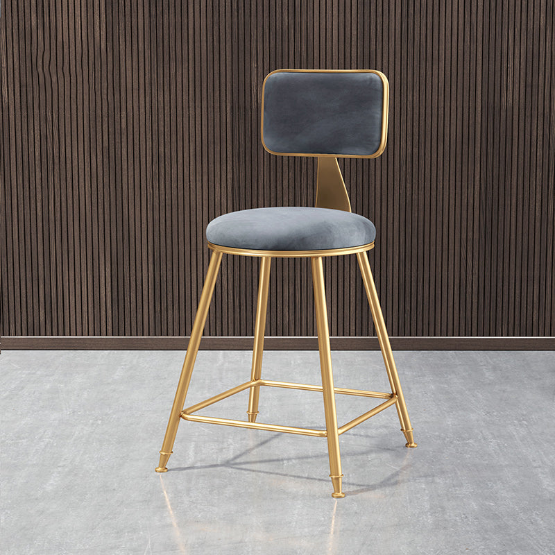 Glam Backrest Armless Counter Stool Iron Bar Stool with Pedal and Velvet Cushion Gray 1 Piece Short Stool(18"H) Clearhalo 'Bar Furniture' 'Bar Stools' 'bar_stools' 'furn' 'furn_bar_stools' 'Furniture' 'furniture_bar_stools' 'Kitchen & Dining Furniture' 4817628