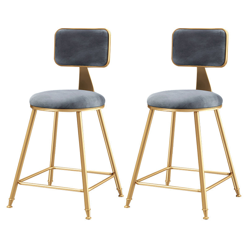 Glam Backrest Armless Counter Stool Iron Bar Stool with Pedal and Velvet Cushion Gray 2 Piece Set Short Stool(18"H) Clearhalo 'Bar Furniture' 'Bar Stools' 'bar_stools' 'furn' 'furn_bar_stools' 'Furniture' 'furniture_bar_stools' 'Kitchen & Dining Furniture' 4817629