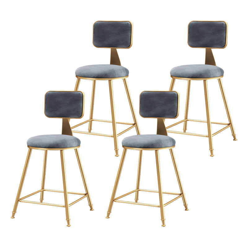 Glam Backrest Armless Counter Stool Iron Bar Stool with Pedal and Velvet Cushion Gray 4 Piece Set Short Stool(18"H) Clearhalo 'Bar Furniture' 'Bar Stools' 'bar_stools' 'furn' 'furn_bar_stools' 'Furniture' 'furniture_bar_stools' 'Kitchen & Dining Furniture' 4817630