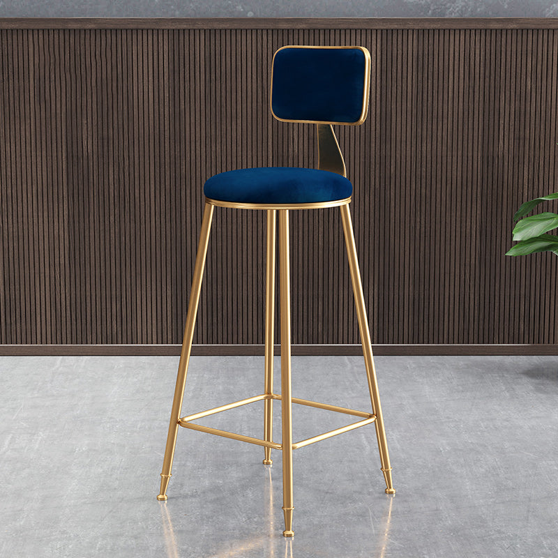Glam Backrest Armless Counter Stool Iron Bar Stool with Pedal and Velvet Cushion Blue 1 Piece Clearhalo 'Bar Furniture' 'Bar Stools' 'bar_stools' 'furn' 'furn_bar_stools' 'Furniture' 'furniture_bar_stools' 'Kitchen & Dining Furniture' 4817631
