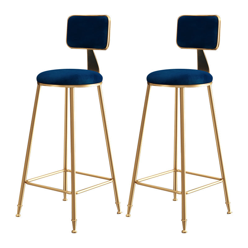 Glam Backrest Armless Counter Stool Iron Bar Stool with Pedal and Velvet Cushion Blue 2 Piece Set Clearhalo 'Bar Furniture' 'Bar Stools' 'bar_stools' 'furn' 'furn_bar_stools' 'Furniture' 'furniture_bar_stools' 'Kitchen & Dining Furniture' 4817632