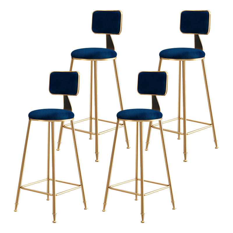 Glam Backrest Armless Counter Stool Iron Bar Stool with Pedal and Velvet Cushion Blue 4 Piece Set Clearhalo 'Bar Furniture' 'Bar Stools' 'bar_stools' 'furn' 'furn_bar_stools' 'Furniture' 'furniture_bar_stools' 'Kitchen & Dining Furniture' 4817633