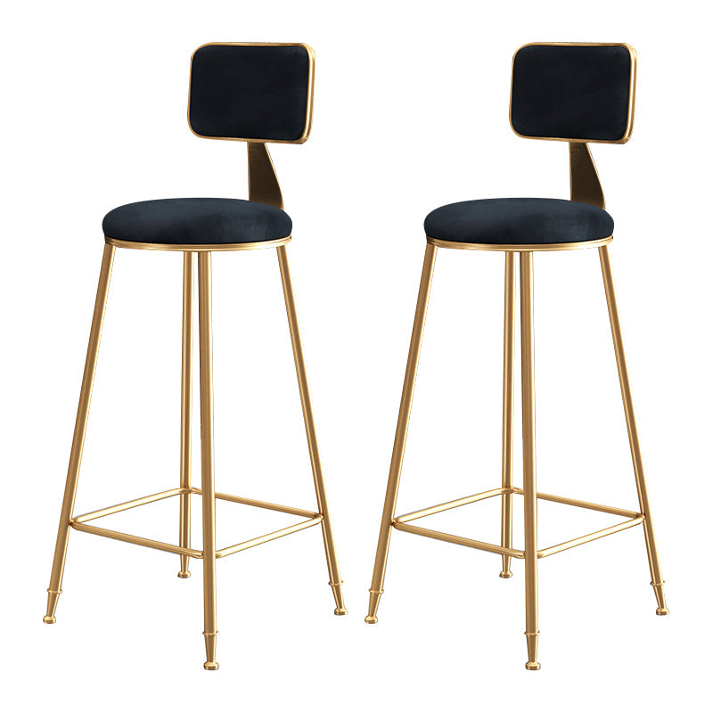 Glam Backrest Armless Counter Stool Iron Bar Stool with Pedal and Velvet Cushion Black 2 Piece Set Clearhalo 'Bar Furniture' 'Bar Stools' 'bar_stools' 'furn' 'furn_bar_stools' 'Furniture' 'furniture_bar_stools' 'Kitchen & Dining Furniture' 4817635
