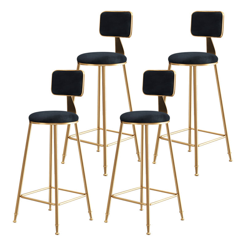 Glam Backrest Armless Counter Stool Iron Bar Stool with Pedal and Velvet Cushion Black 4 Piece Set Clearhalo 'Bar Furniture' 'Bar Stools' 'bar_stools' 'furn' 'furn_bar_stools' 'Furniture' 'furniture_bar_stools' 'Kitchen & Dining Furniture' 4817636