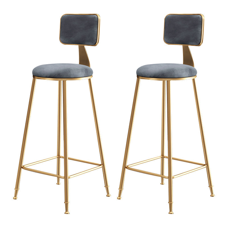 Glam Backrest Armless Counter Stool Iron Bar Stool with Pedal and Velvet Cushion Gray 2 Piece Set Clearhalo 'Bar Furniture' 'Bar Stools' 'bar_stools' 'furn' 'furn_bar_stools' 'Furniture' 'furniture_bar_stools' 'Kitchen & Dining Furniture' 4817638