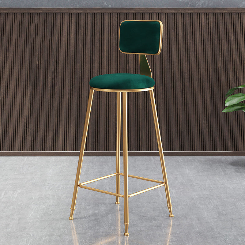 Glam Backrest Armless Counter Stool Iron Bar Stool with Pedal and Velvet Cushion Green 1 Piece Clearhalo 'Bar Furniture' 'Bar Stools' 'bar_stools' 'furn' 'furn_bar_stools' 'Furniture' 'furniture_bar_stools' 'Kitchen & Dining Furniture' 4817640