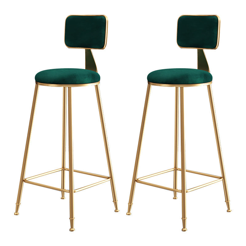 Glam Backrest Armless Counter Stool Iron Bar Stool with Pedal and Velvet Cushion Green 2 Piece Set Clearhalo 'Bar Furniture' 'Bar Stools' 'bar_stools' 'furn' 'furn_bar_stools' 'Furniture' 'furniture_bar_stools' 'Kitchen & Dining Furniture' 4817641